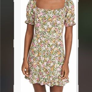 Lost + Wander Floral Mini Dress in Pink and Green